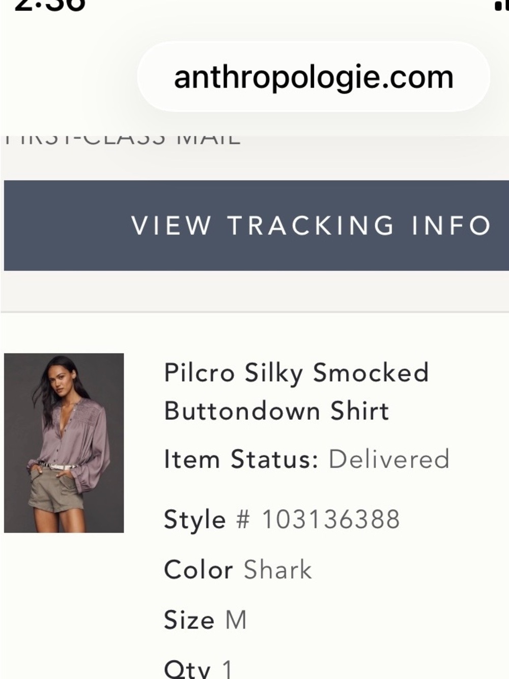 Pilcro Silky Smocked Buttondown Shirt - Shark (Muted Purple)